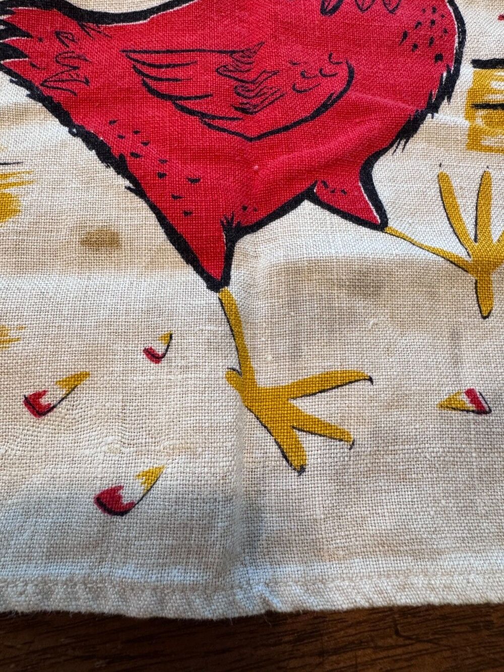 Vtg MCM Rooster Linen Tea Towel 1950s 1960s Folk Art Farmhouse Kitchen Decor - Picture 6 of 6